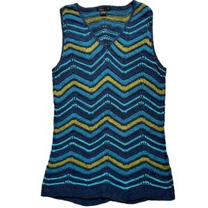 August Silk Womens Blue Green Chevron Knit V-Neck Sleeveless Sweater Vest Large